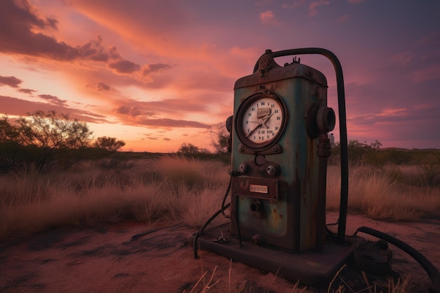 Old fuel pump on deserted road generative IA