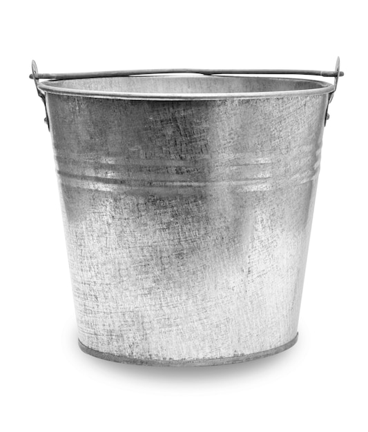 Old galvanized metal bucket isolated on a white background in closeup PNG file with transparent background