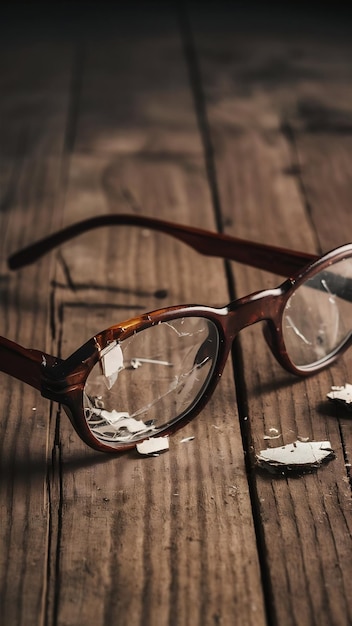 Photo old generation of information ignored concept close up of broken old glasses on wooden table vin