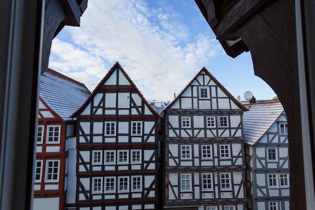 Old german houses in winter day