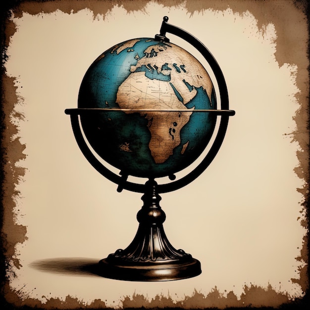 old globe on the mapworld map vintage background