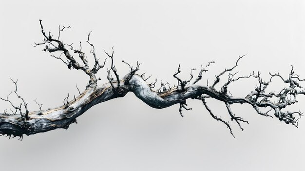 Photo an old gnarled tree branch with no leaves reaching out into the sky it is set against a pale gray ba