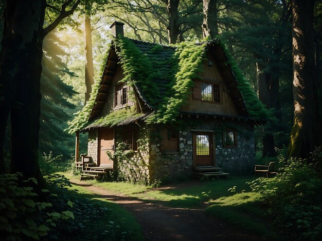 Old Home in the deep forest ai generator