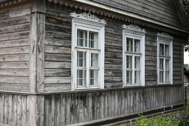 Old house with grey old wood. Typical house in Lithuania, Trakai