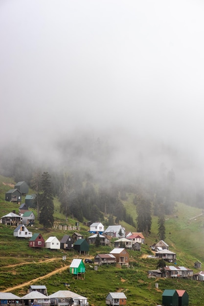 Old houses of Bakhmaro resort in georgian region Guria