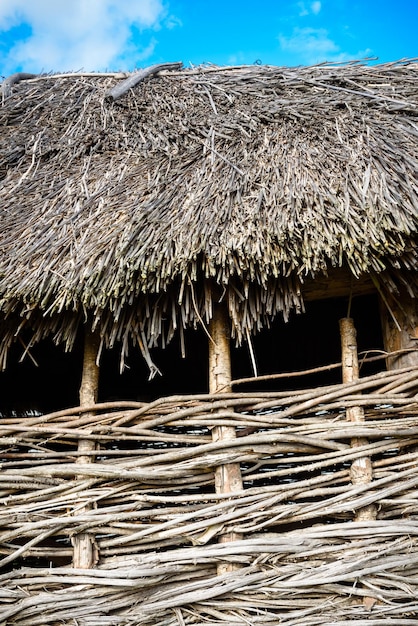 An old hut made of dry twigs