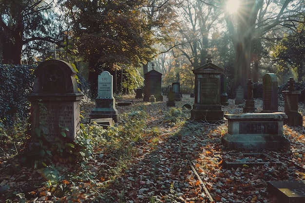 Photo old jewish cemetery in autumn time concept of jewish holiday