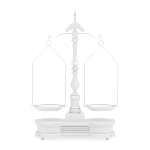 Old Justice White Weigh Scales Balance with the Two Arms in Clay Style 3d Rendering