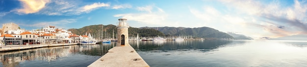 old lighthouse in marmaris marina in afternoon