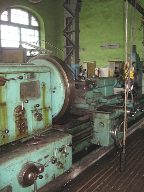 Old machine tool at a repair factory