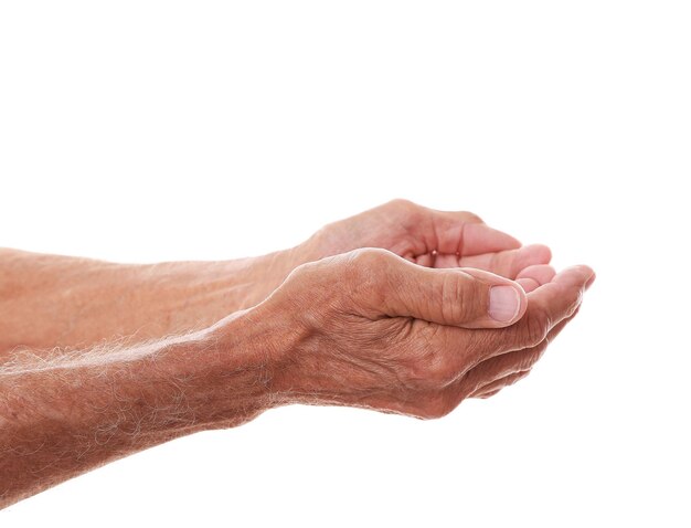 Photo old man hands on a white background