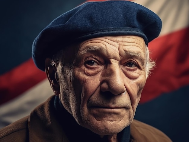 An old man is a French pensioner in a beret