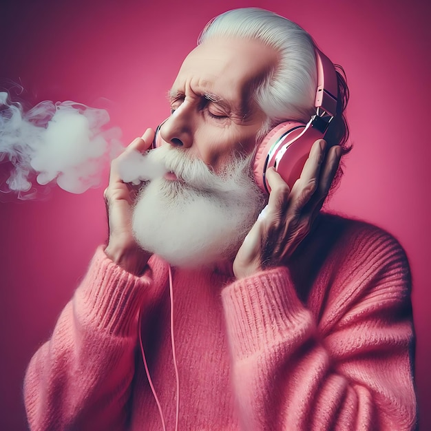 old man listening music