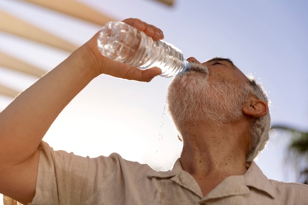 Old man struggling with high temperature