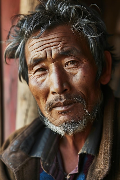 Old man in traditional clothes in a village in the south of Vietnam