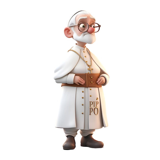 Old man in a white robe and glasses 3d illustration