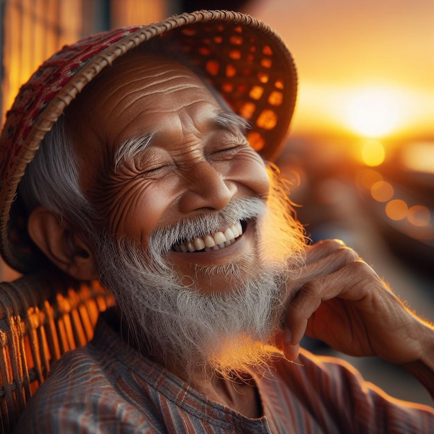 an old man with a beard smiling