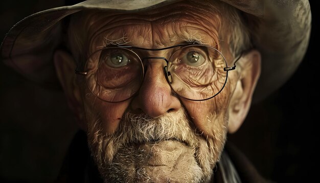 Photo an old man with glasses and a hat that says  old