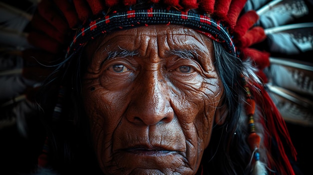 an old man with a red hat and a black background