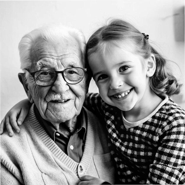 Photo an old man with a young girl hugging an old man