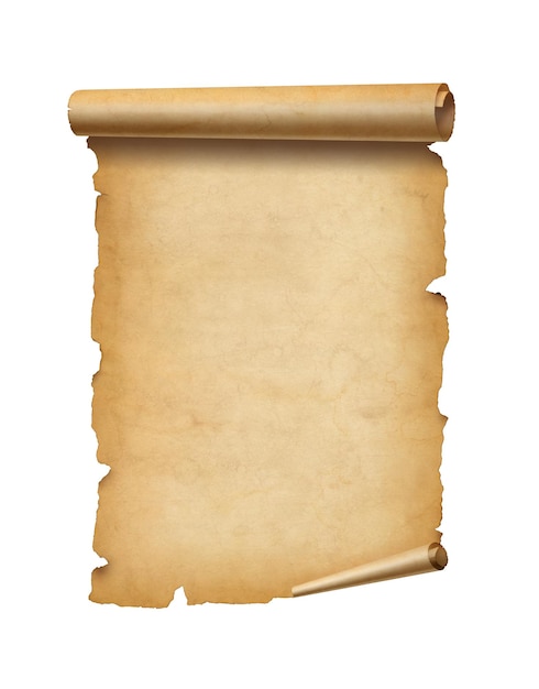 Old mediaeval paper sheet Parchment scroll isolated on white background