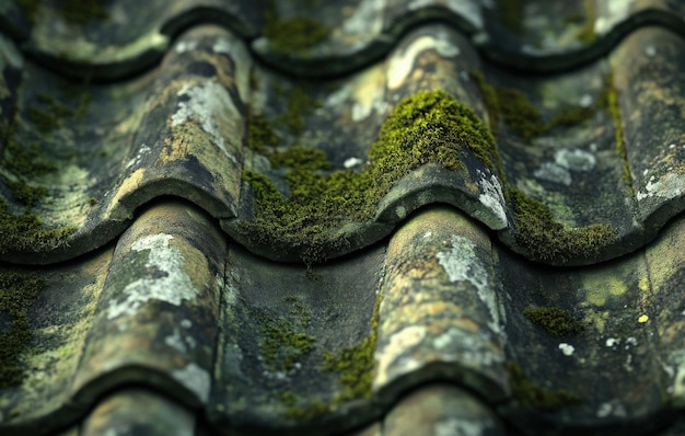 old mosscovered roof tiles arranged in an intricate pattern