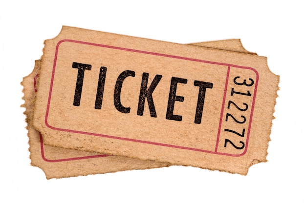 Old movie tickets isolated white background