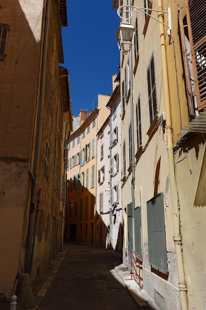 Old Narrow street and apartment buildings in Toulon Riviera Cote d'Azur