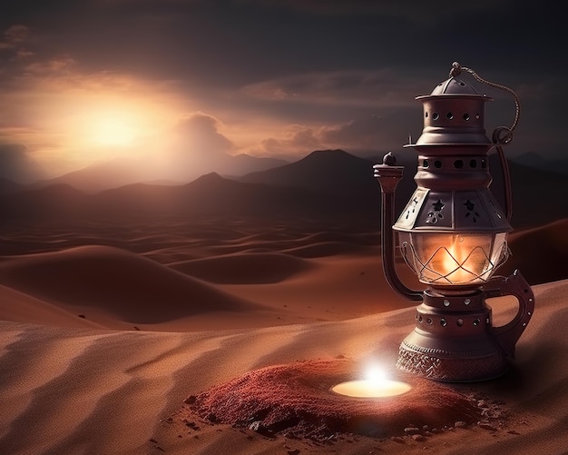 Old oil lamps in the desert night