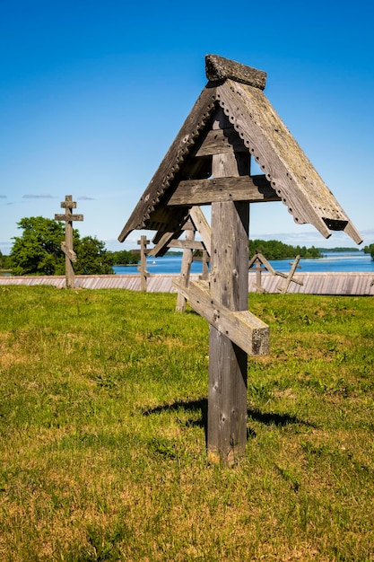 Old Orthodox cemetery with wooden crosses Churchyard in the museumreserve on Kizhi Island