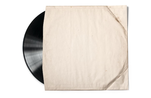 Photo old paper case for vinyl record isolated on white background