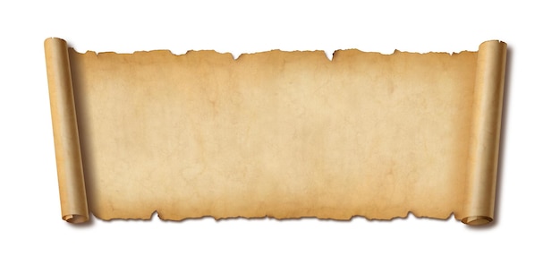 Old paper horizontal banner Parchment scroll isolated on white background with shadow