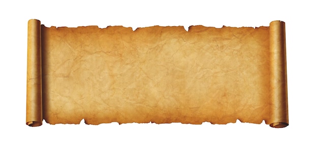 Old paper horizontal banner Parchment scroll isolated on white background