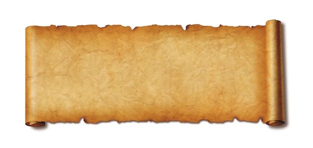 Old paper horizontal banner Parchment scroll isolated on white with shadow