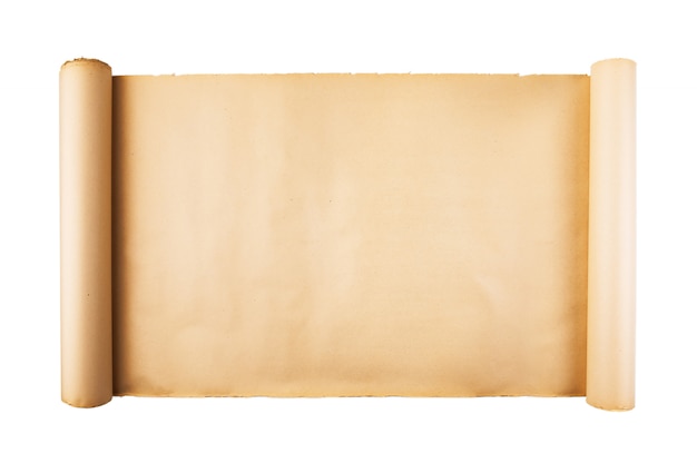 Old paper scroll on white background isolated