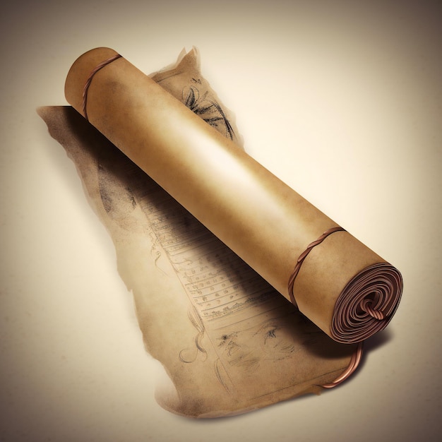 Old paper scroll with wax installation art style hand drawn artistic