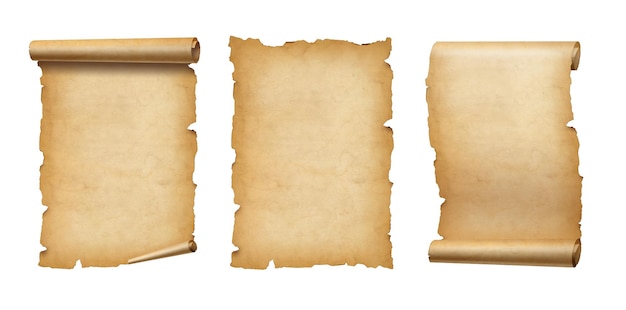 Old Parchment paper scroll set isolated on white Vertical banners