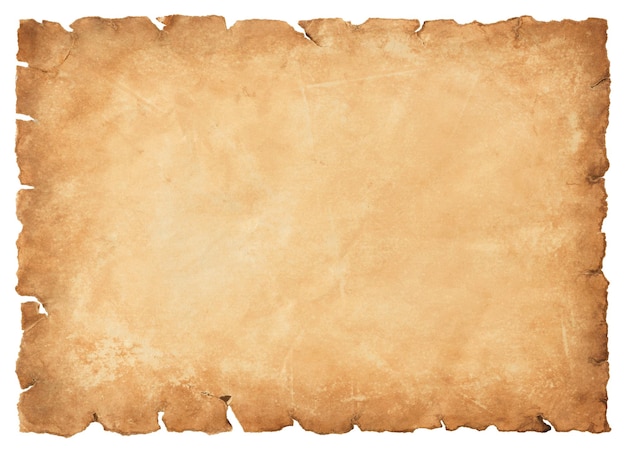 Old parchment paper sheet vintage aged or texture isolated on white background.