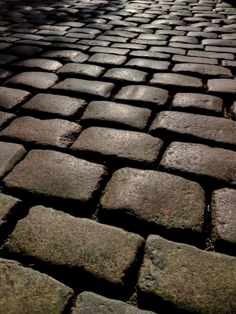 Old pavement lined with stones