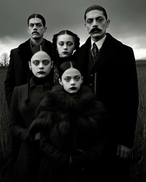 old photo Reinterpretation of the Addams Family for Halloween