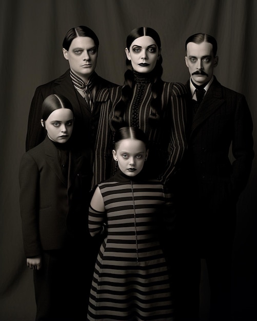 old photo Reinterpretation of the Addams Family for Halloween