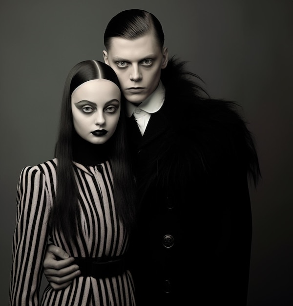 old photo Reinterpretation of the Addams Family for Halloween