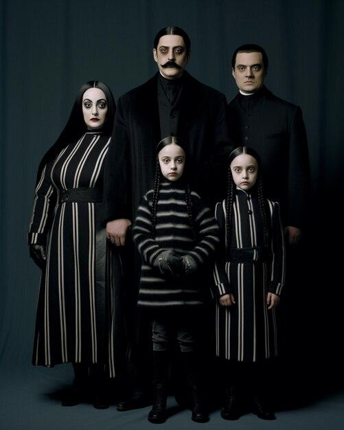 Photo old photo reinterpretation of the addams family for halloween