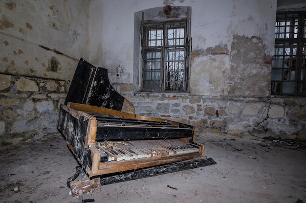 Old piano in dilapidated building