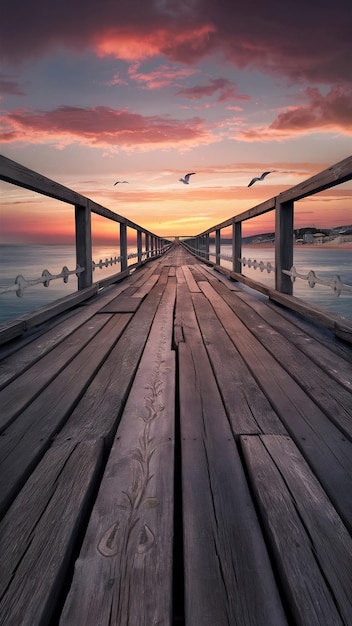 Old Pier at sunset Scenery at the beach Travel concept