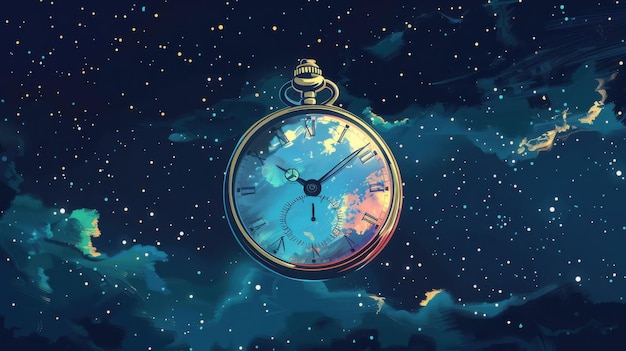 Photo old pocket watch floating in space