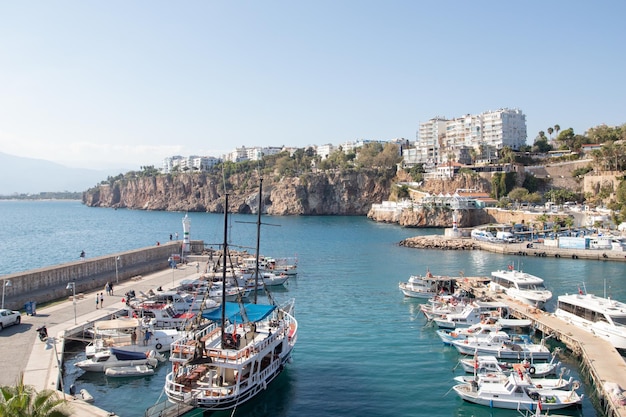 The old port of Antalya, Yachts and ships in the port Turkey- Antalya, Turkey 10.22.2021