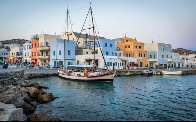 old port in Paros at sunset Greece