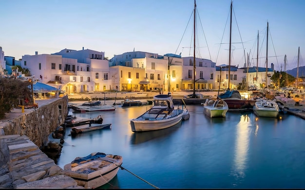 old port in Paros at sunset Greece