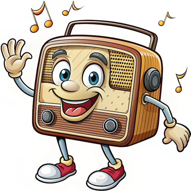 Photo old radio cartoon character singing with happy face